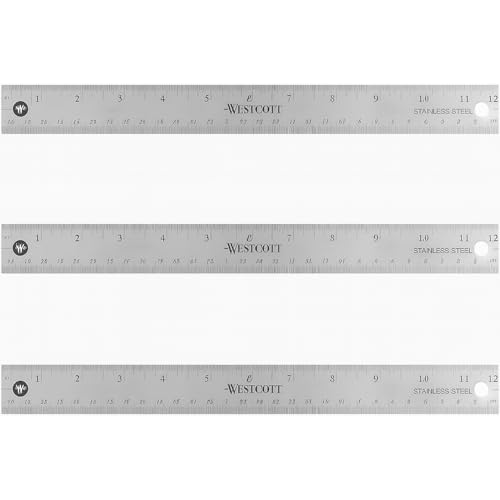 Westcott Stainless Steel Ruler Set with Non-Slip Cork Backin...