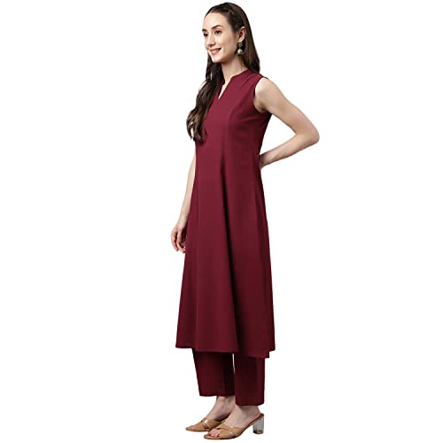 Image of FIORRA Women's Maroon Rayon A-line Kurta with Pant