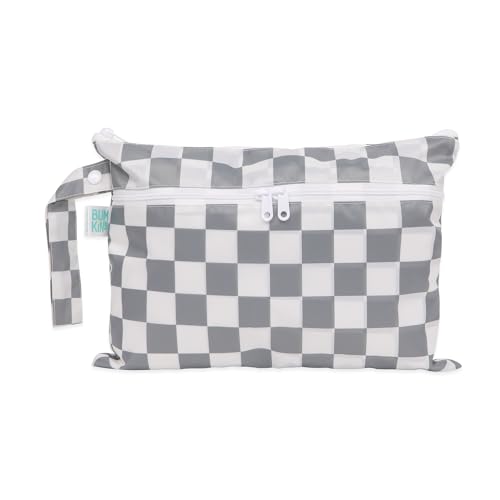 Image of Bumkins Waterproof Wet Dry Clutch Bag for Baby, Travel, Swim Suit, Cloth Diapers, Pump Parts, Pool, Gym Clothes, Toiletry, Strap to Stroller, Daycare, Zip Reusable Bag, Packing Pouch, Charcoal Check