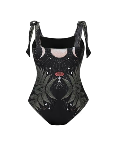 Womens One Piece Swimsuit Tummy Control Bathing Suit for Women Modest Full Coverage Tie Strap Gothic Swimwear3