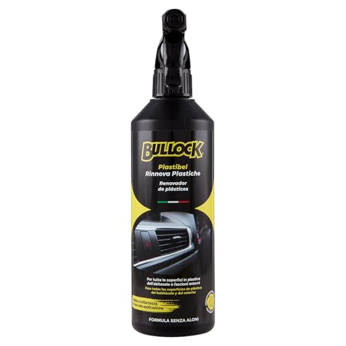 Bullock Car Care Plastibel – Rinnova & Lucida Plastiche e Gomme Auto, Formula Antistatica Senza Aloni per Abitacolo, Cruscotto e Fascioni Esterni, Profumo Fresco, 375ml