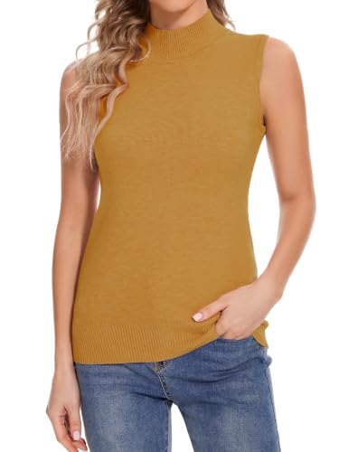 Image of Sleeveless Mock Neck Tops for Women Soft Slim Fit Knit Vest Tops