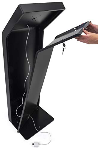 Image of Displays2go Floorstanding Digital Tablet Enclosure, Locking, Black, for 12.9 inch iPads and Surface Pro 3 & 4 (IPGRAND12BK)