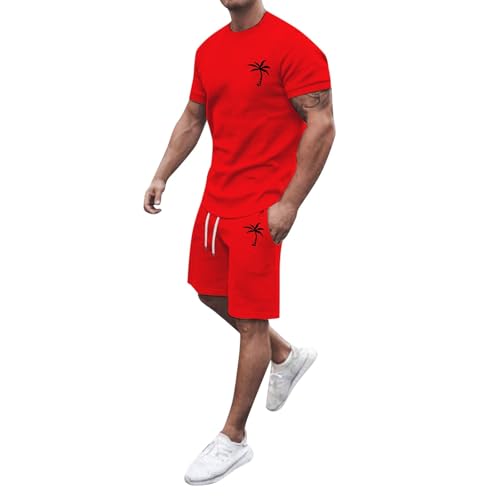 Survêtement d'été homme à blocs de couleurs rouge ensemble décontracté cordon