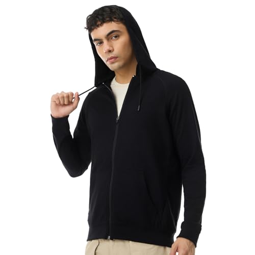 Image of Boldfit Sweatshirt for Man Zipper Hoodies Jackets for Men Stylish Hoodies Man Winter Wear Pullover Casual Sweat Shirt Travel Office Outdoor Cotton Blend with Pockets Full Zipper - Black