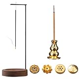 7-in-1 Räucherstäbchen Halter, Inklusive Metallhalter mit Holzbasis & 5 Räucherstäbchenhalter, Umgedrehter Incense Holder für Yoga, Meditation, Aromatherapie, Raumdekoration, Büro & Schlafzimmer