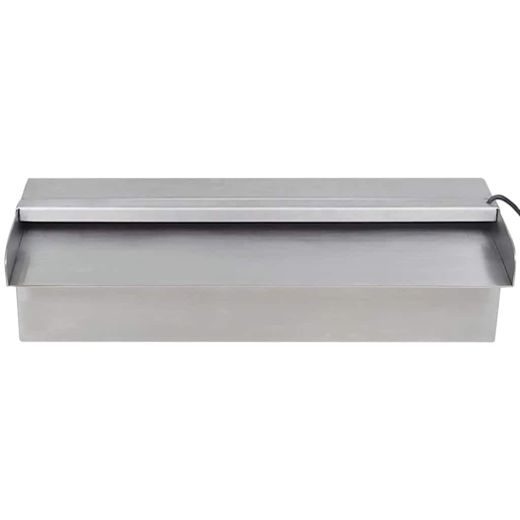 Wodospad basenowy z oświetleniem LED, stal nierdzewna, 30 cm, kaskada do stawu ogrodowego i basenu, kolor srebrny, łącznie z wtyczką