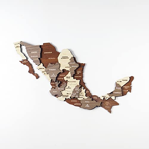 Colorfull Worlds Multilayered Wooden 3D Mexico Map, Gift for Mexican Friend, Mexico Wooden Wall Decor, Map for Traveller (40x25 cm | 15.7x9.8 inches)