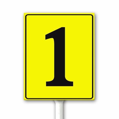 Aluminum Number Signs 1, Metal Yellow Numbered Signs With Stake Outdoor for Parking Lots Yard Floor Dock Court Street Field, 18x22 CM Sturdy Weatherproof Fade Resistant Easy Mounting — image 1