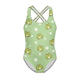 Goronwyfloyd Frog and Flower Girls One Pieces Swimsuit Cute Soft Sleeveless Swimwear Bathing Suits with Cross Back Strap Skin Friendly and Cute 9-10
