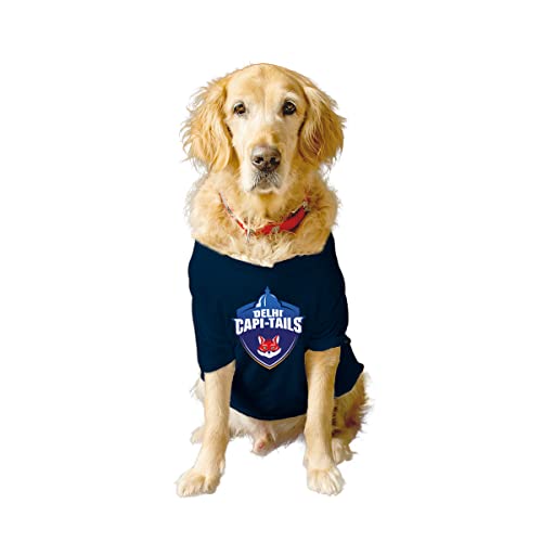 Image of Ruse Crew Neck Half Sleeves T-Shirt for Dogs IPL Replica CAPI-Tails Team Dog Cotton Jersey Printed Breathable Tees Apparel for Pet - Gift for Dogs (Chihuahuas, Papillons) (Navy, XXS)