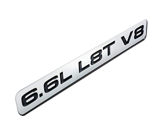 Embroom Pair Set 6.6L L8T V8 Liter Gas Emblems 3D Engine Hood 3M Adhesive Badge Door Decal Sticker Nameplate Fit For 2020-2022 Silverado 2500Hd 3500Hd Z71 Sierra (Chrome Black) #TOP5