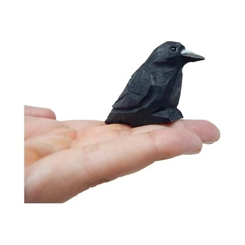 Selsela Raven Black Bird Crow Figurine Statue Sculpture Art Miniature Wood Carving Decor Small Animal Cover
