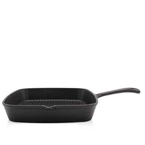 KRÜGER Gusseisen-Grillpfanne Toledo mit Ausgießer - 28 x 28 cm - emailliert - hohe Hitzebeständigkeit und langanhaltende Wärmespeicherung - für alle Herdarten inkl. Induktion geeignet