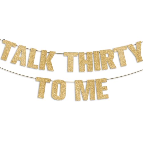 30th Birthday Party Decorations for Women/Men Pre-Strung TALK THIRTY TO ME Banner - Gold Glitter Happy 30 Year Old Party Sign for Her/Him