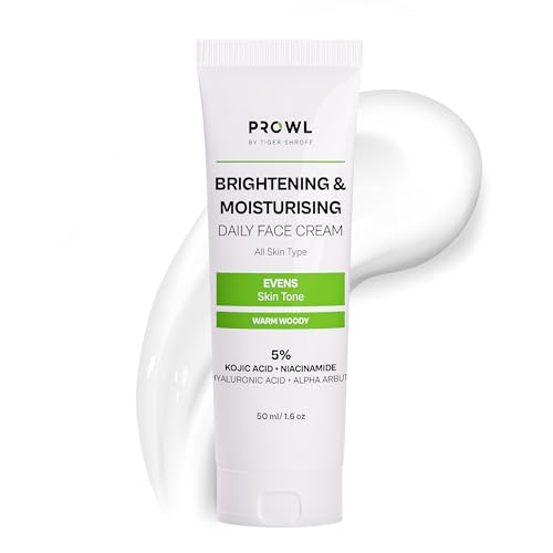 Image of PROWL by Tiger Shroff Intense Face Brightening Moisturizer Cream 5%( Kojic Acid, Hyaluronic Acid, Niacinamide & Alpha Arbutin ) Daily Use Moisturiser Lotion For Dry Oily All Skin Type, Warm Woody,50ml