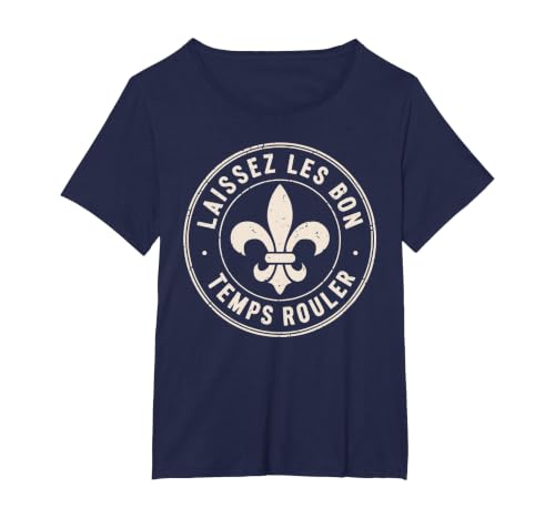 Laissez les Bon Temps Rouler Mardi gras Fleur de lis T-Shirt, Women's Plus, Navy Blue, 2X
