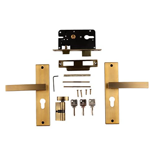 Image of BLUE SPACE Premium 8 Inch Cylindrical Plate Heavy Duty Key Lock - Main Door Lock Set with 3 Keys /Mortise Door Lock for Home /Office /Hotel (MG308, Antique)