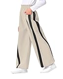 Hvididan Girls Striped Side Fashion Baggy Track Pants Y2K Wide Leg Sweatpants Hiking Pants,Beige Size 11-12