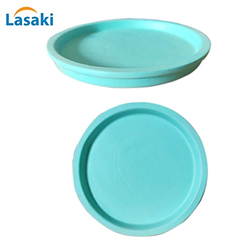 Image of Lasaki Round Aqua Ceramic Bottom Tray /Plate for Planter (6-inch, Set of 2) | Dripping Tray for Pots & Succulents | Indoor & Outdoor Planters Home Garden Decor (Plants Not Included)