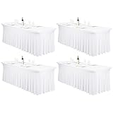 4 Stück Spandex Tischröcke,244 x 76 x 76cm Weiß Stretch Tischdecke mit Rock Waschbare Tischrock für 8Ft Rechteck Tische, Einziehbare Tischabdeckung für Hochzeiten Bankette Messen