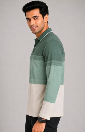 Image of SANE ORIGINALS Full Sleeves Textured Polo Tshirt for Men with Pocket || Long Sleeves Collar and Pocket T-Shirt for Men