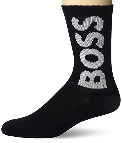 BOSS Men's Solid Big Logo Quarter Length Ribbed Socks