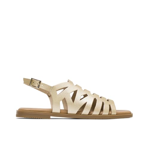 Porronet Sandalia Plana De Piel Tiras Oro Violeta