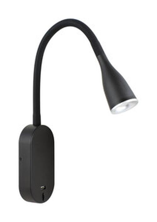 Lámpara flexo LED negra de pared con puerto USB. Con 5W de potencia, es perfecta para iluminar tu espacio de trabajo de forma eficiente y con un diseño moderno y elegante.