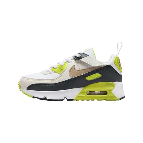 Nike Air Max 90 EasyOn Little Kids' Shoes (HF6357-103, White/Cyber/Dark Smoke Grey/Khaki) Size 9