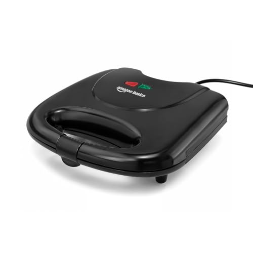 Image of Amazon Basics 2-Slice Sandwich Maker 750W | Non-Stick Coated Plates | Thermostatic Temperature Control | Cool-Touch Handle | Power & Ready Indicator Lights | Overheat Protection | Upright Storage Design | BIS Certified | Black