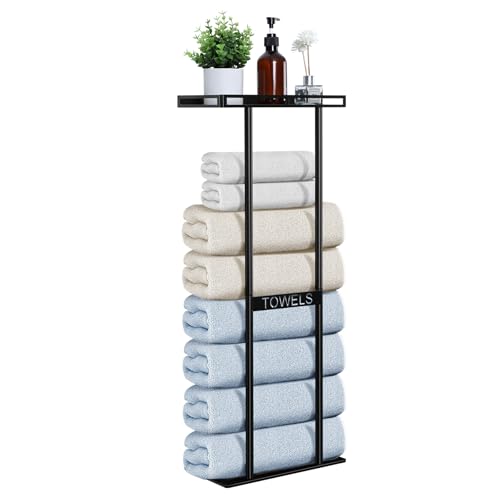 Onader Towel Racks for Bathroom Wall Mounted, 30 Inch Bath Storage Towel Holder with Metal Shelf, Black