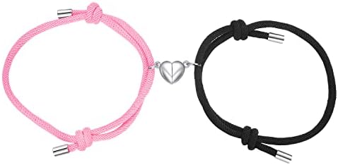 COTATI 2pcs Magnetic Couples Bracelets Heart Shaped Matching Friendship Bracelets for Women Men (Pink Black Heart Magnet)