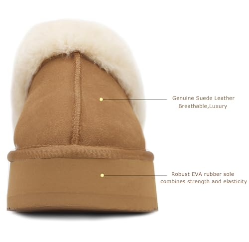 Platform Slippers for Women Indoor Outdoor Suede Leather Fuzzy House Shoes4