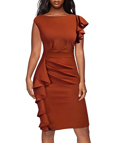 Image of AISIZE Women's Pinup Vintage Ruffle Sleeves Cocktail Party Pencil Dress