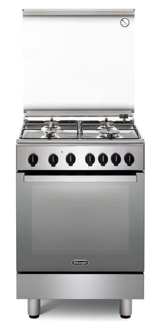 De'Longhi DGX 64 LSG Cucina A Gas, 60 Cm, Forno Elettrico Multifunzione Con Grill, 4 Bruciatori, Linea Design, Colore Inox, Classe Energetica A