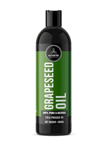 Image of Grapeseed Oil 200ml by Naturevibe Botanials 100% Pure Cold Pressed Grape seed for Skin, Hair & Face | Lightweight Body Massage | Non-Greasy Moisturizing Carrier Oil for Oily & Acne-Prone Skin