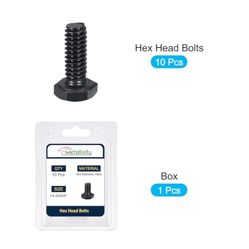 Image of METALLIXITY Hex Head Bolts (1 /4-20 x 5 /8 inch) 10Pcs, 304 Stainless Steel 18-8, Fully Threaded, External Hex Drive, Hex Head Screw Bolt, Black Oxide