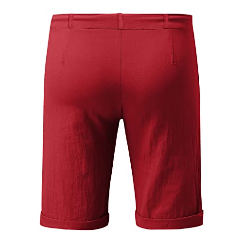 Shorts casuales de lino para hombre QWENTMTNTY rojo miniatura 4
