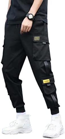 Cargo Pants Casual Jogger Men Pants Hiphop Punk Trousers Black (M) Home Supplies