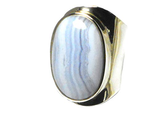 Bague agate bleue en argent sterling 925 réglable pour doigts sensibles