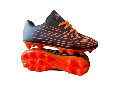 Image of Men's Football Boots, Black and Orange, Firm Ground Cleats with Striped Design