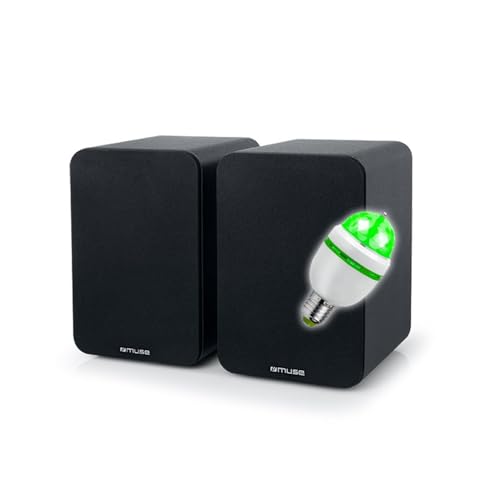 Enceintes bibliotheque - Muse M-620 SH, Bluetooth, USB, 150W, Entrée Optique, RCA, Coaxiale, réglage Aigus/Graves, Lumière DIams