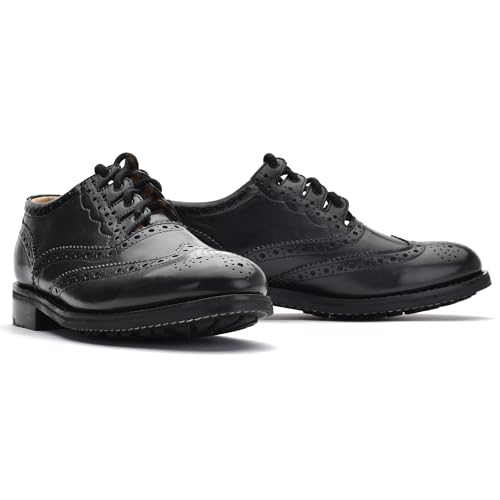 Leather Ghillie Brogue Kilt Shoes Traditional Scottish Piper and Highland Outfit Wedding Shoes Featuring Extra Long Laces & Leather Tassels - Sizes 6 – 17 Style – All Weather Sole Piper Color – Black3