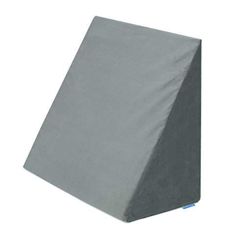 Badum Bücherkissen Relax Keilkissen - Rückenkissen für Bett, Sofa, Relaxkissen, Lesekissen mit Gedächtnisschaum - Memory Foam, Kissen zum Lessen, Fernsehen, Entspannen, waschbarer Bezug, grau Cover