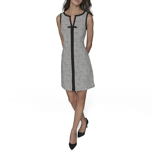 Image of Karl Lagerfeld Women's Sleeveless Split Neck Contrast Trim A-line Mini Dress with Bow Detail