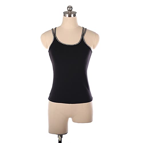 Tops de treinamento de patinação artística, sexy cinta espaguete nas costas cruz strass adulto crian