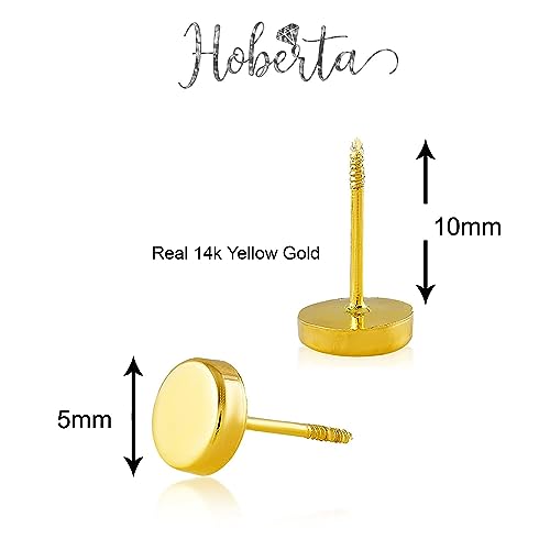 Hoberta Real 14k solid Round Yellow Gold Tiny Circle Stud Earrings with Screw back for Women Girls Men for Sensitive ears Small & Minimalist Dot Studs Jewelry for Gifts2