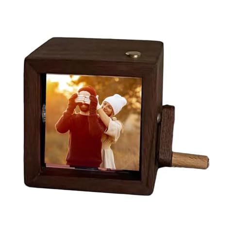 ROSLILY Hand Crank Photo Album Personalized Picture Flip Book Frame Animation Machine Mechanical Photo Album Hand-Flip Mini Wooden Flip Book for Couple Family Valentine Mother's Day(Black Walnut) Cover