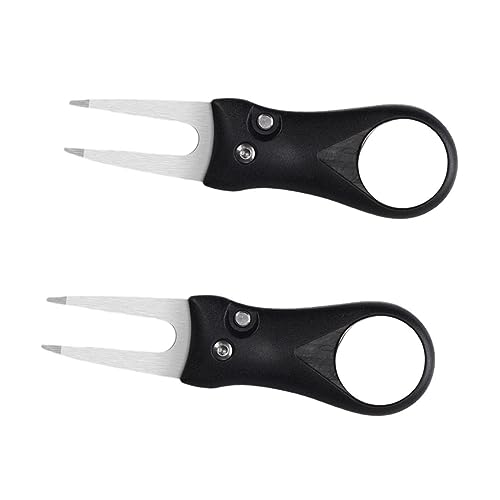 Mikikit 2Pcs Golfs Divot Tool with Handle Fork for Lawn Lightweight and Portable Golf Pitch Fixer